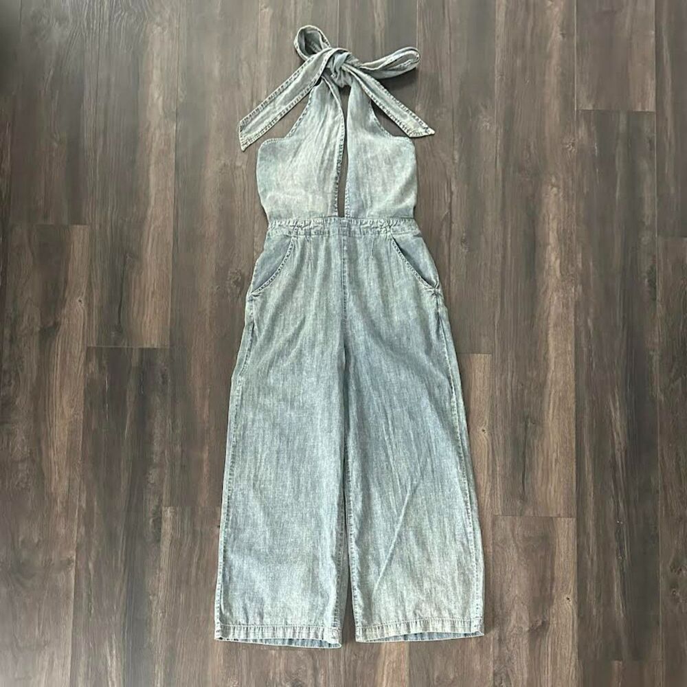 Free People C'est La Vie Convertible One Piece Jumpsuit Blue Pants Romper Medium - Picture 5 of 12